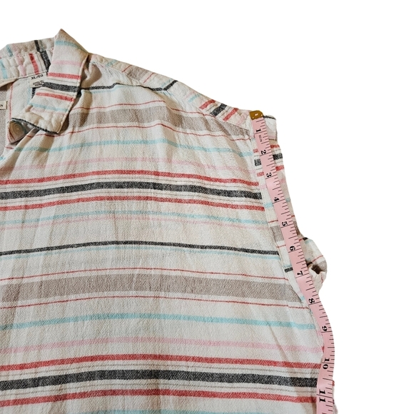 Weatherproof Vintage Washable Linen Blend Striped Button Up Shirt, Multi, Large - Picture 11 of 11
